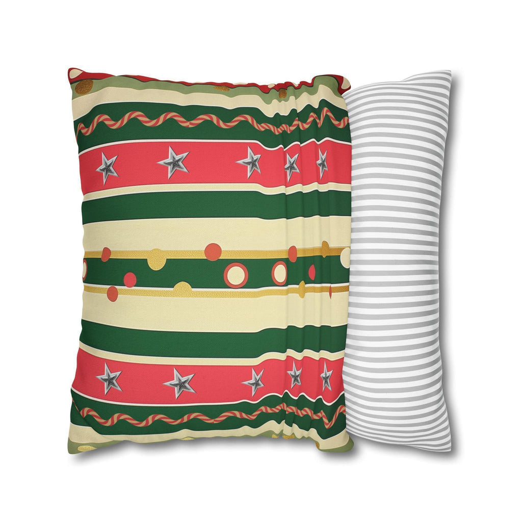 Kitschmas Retro Christmas Pillow Cover: Vintage Style Holiday Stripe & Star Pattern