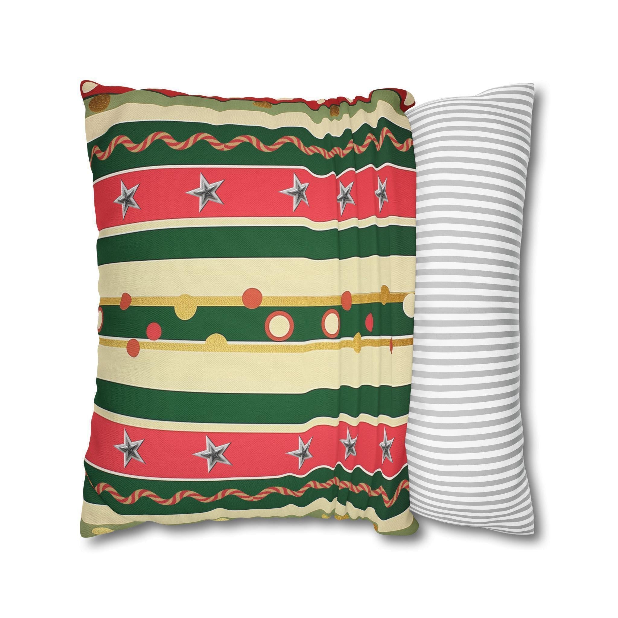 Kitschmas Retro Christmas Pillow Cover: Vintage Style Holiday Stripe & Star Pattern