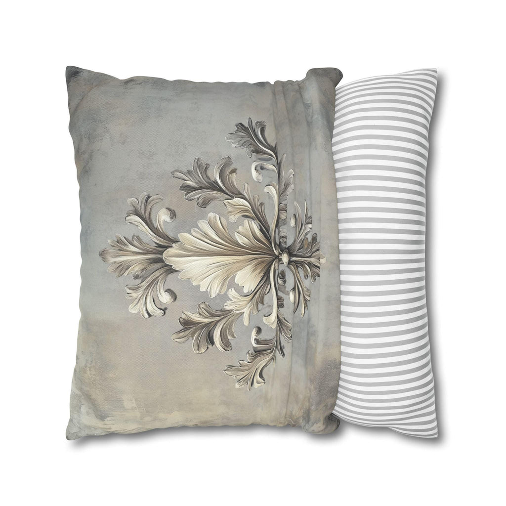 Rococo Acanthus Leaf Pillowcase, Elegant Beige Cream & Gray Classical European Art Inspired