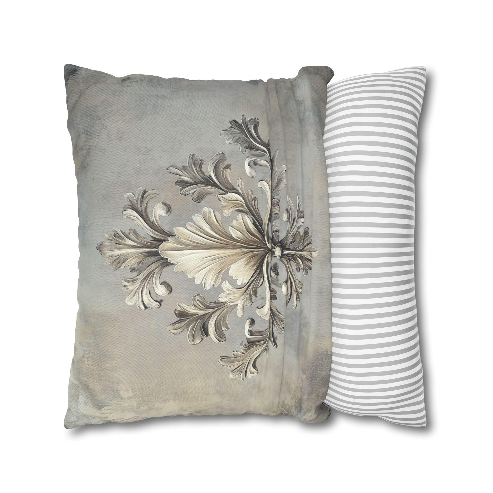 Rococo Acanthus Leaf Pillowcase, Elegant Beige Cream & Gray Classical European Art Inspired