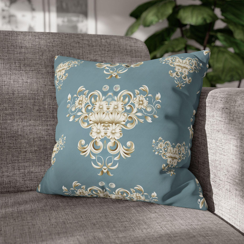Damask Pillow Cover: Soft Gold Floral, Muted Blue-Gray, Regal Home Decor