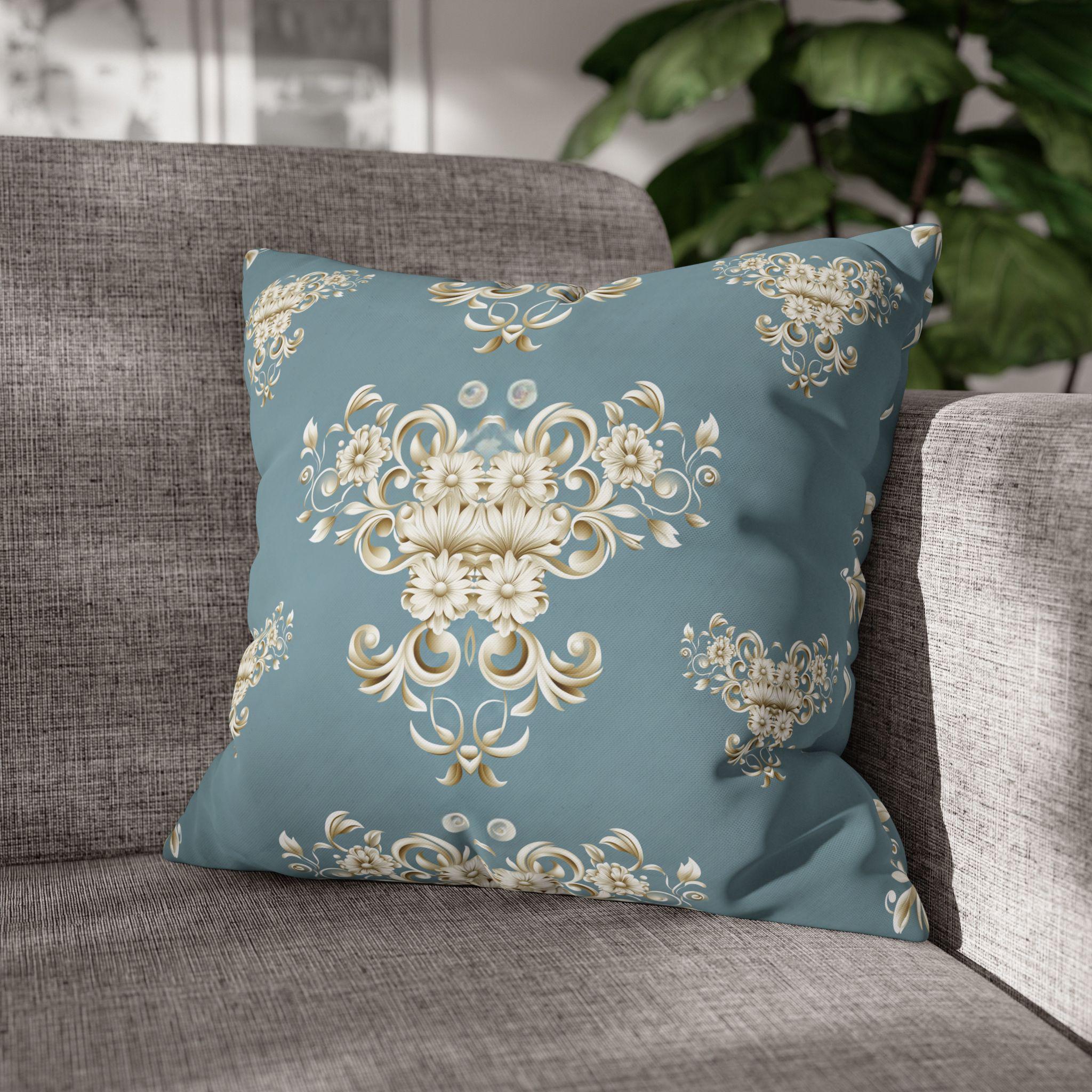 Damask Pillow Cover: Soft Gold Floral, Muted Blue-Gray, Regal Home Decor