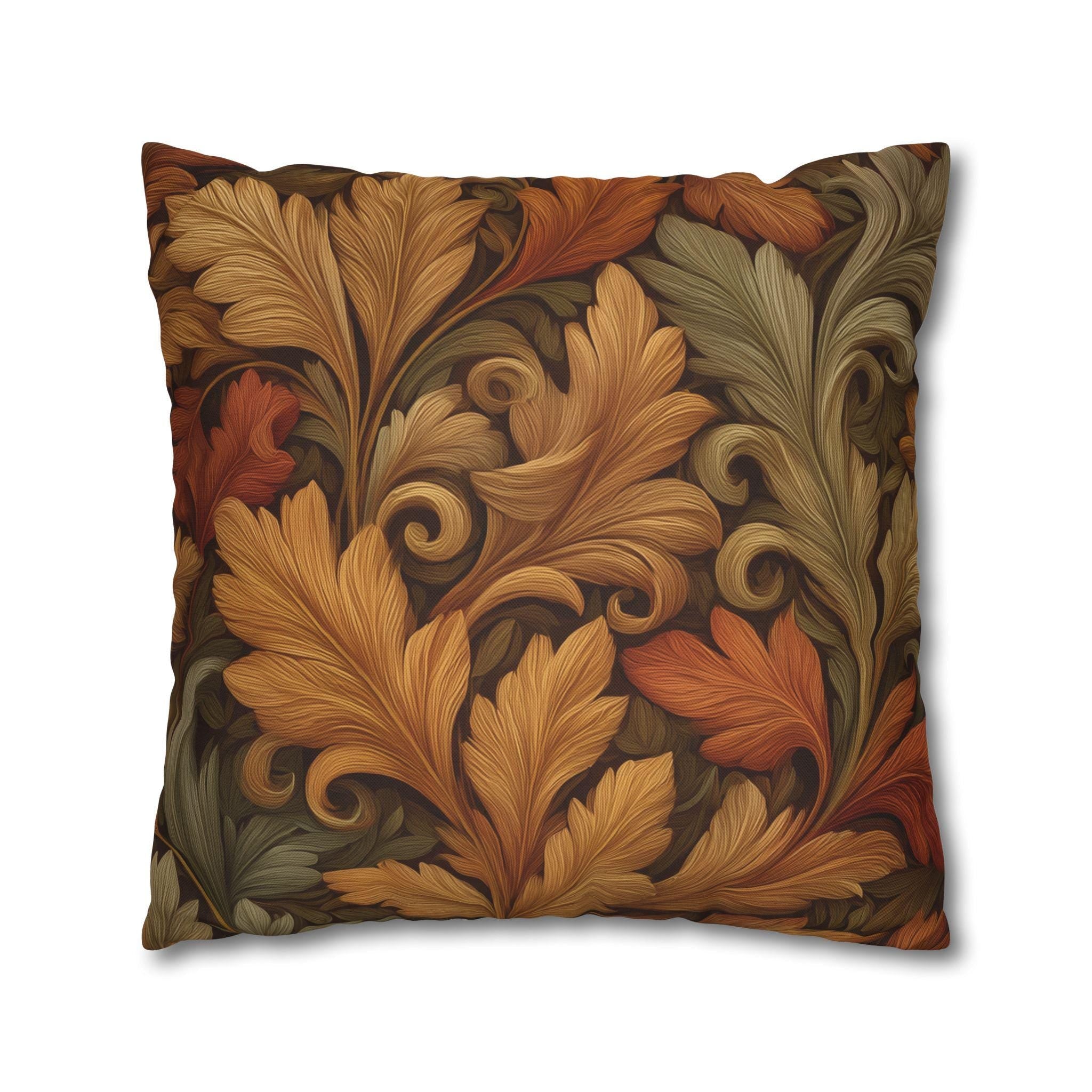 Vintage-Inspired William Morris Fall Leaf Pillow Cover: Autumn Harvest Tapestry Accent for Home Decor