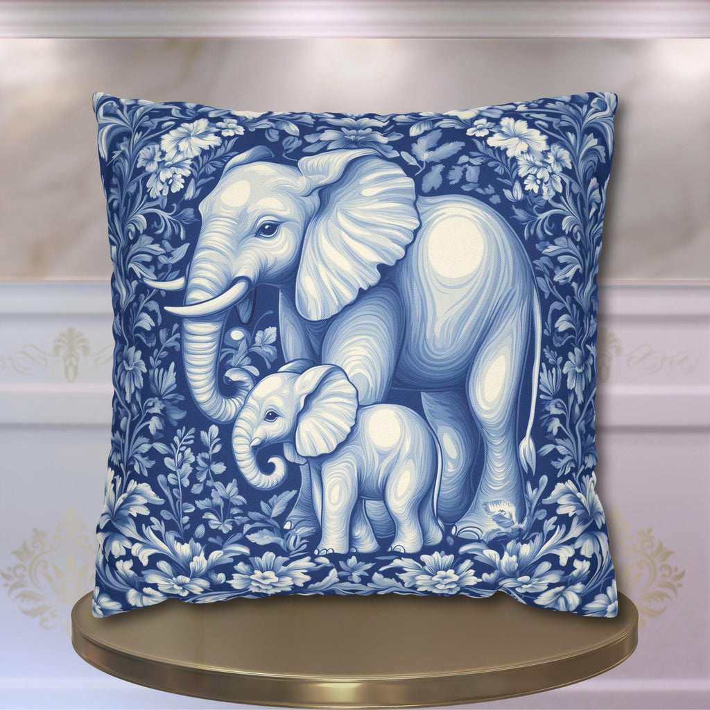 William Morris Inspired Elephant Pillow Cover: Blue & White Botanical Tapestry Cushion Case