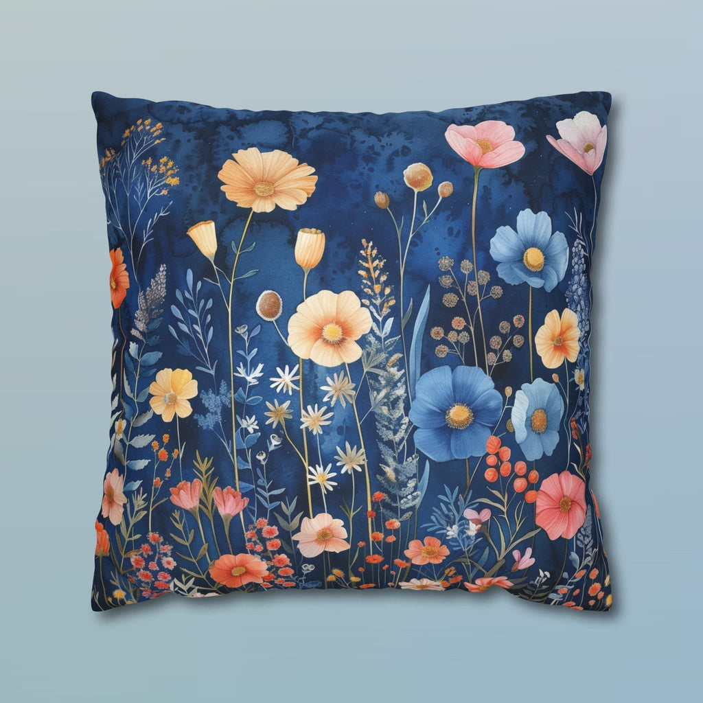 Navy Blue Floral Pillow Cover: Dreamy Garden Accent