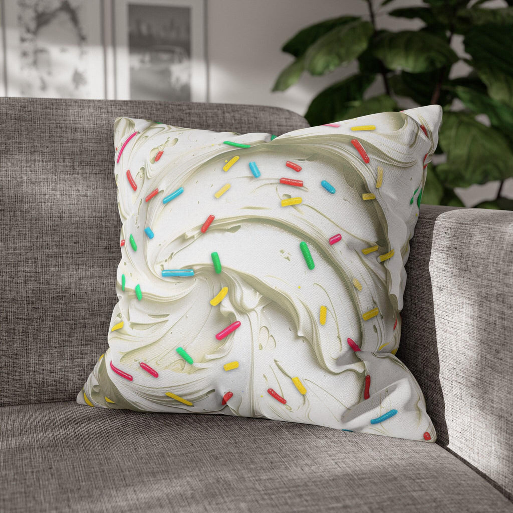 Square Throw Pillow Cover: Simulated Frosting with Rainbow Sprinkles - Sweet Home Decor