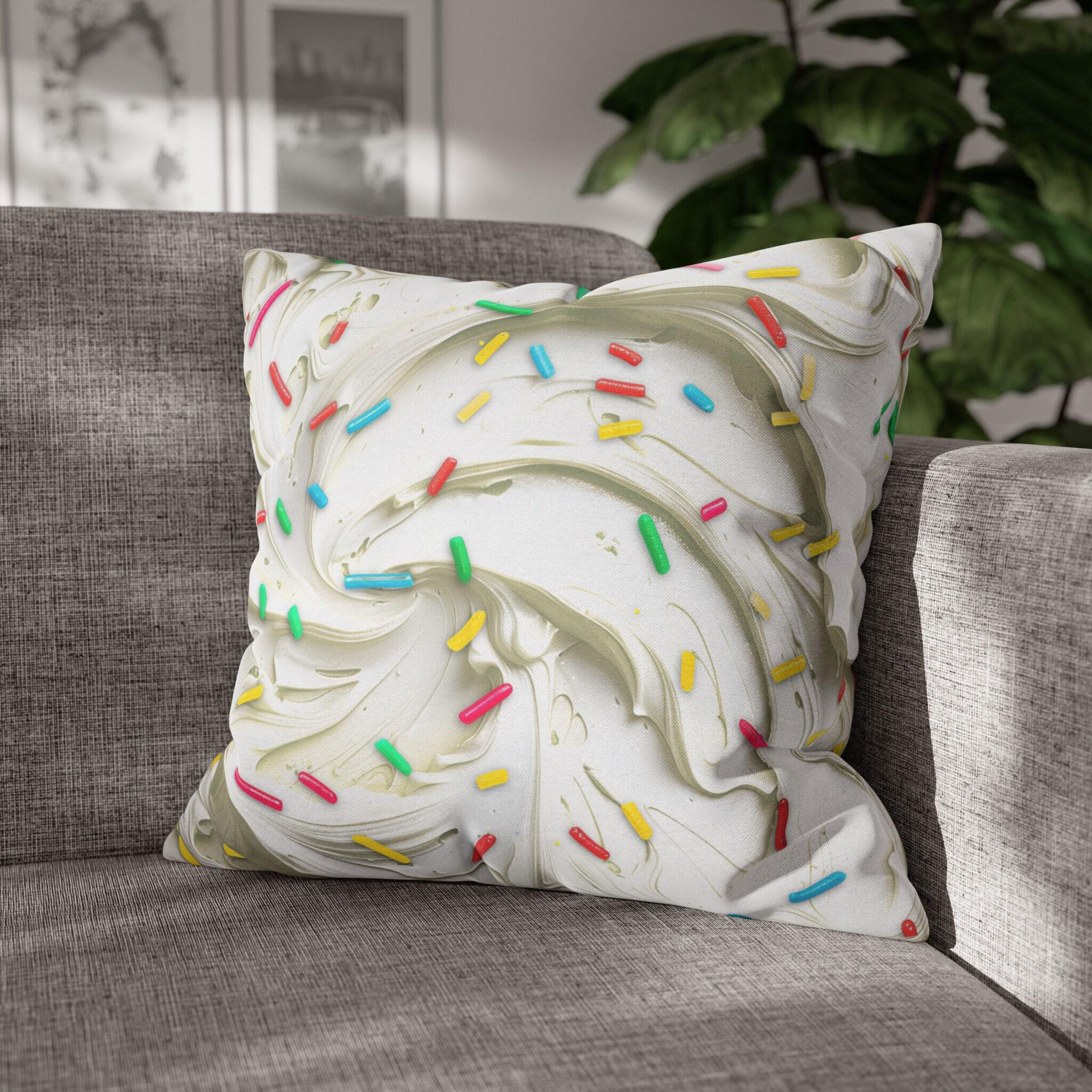 Square Throw Pillow Cover: Simulated Frosting with Rainbow Sprinkles - Sweet Home Decor