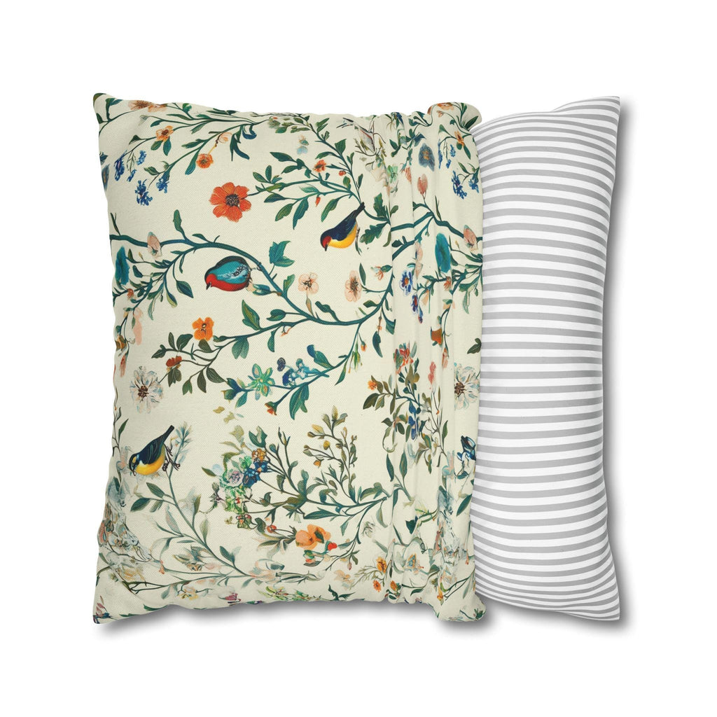 Vintage Chinoiserie Bird Pillow Cover: Cream Floral Botanical Cushion