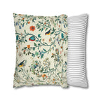 Vintage Chinoiserie Bird Pillow Cover: Cream Floral Botanical Cushion
