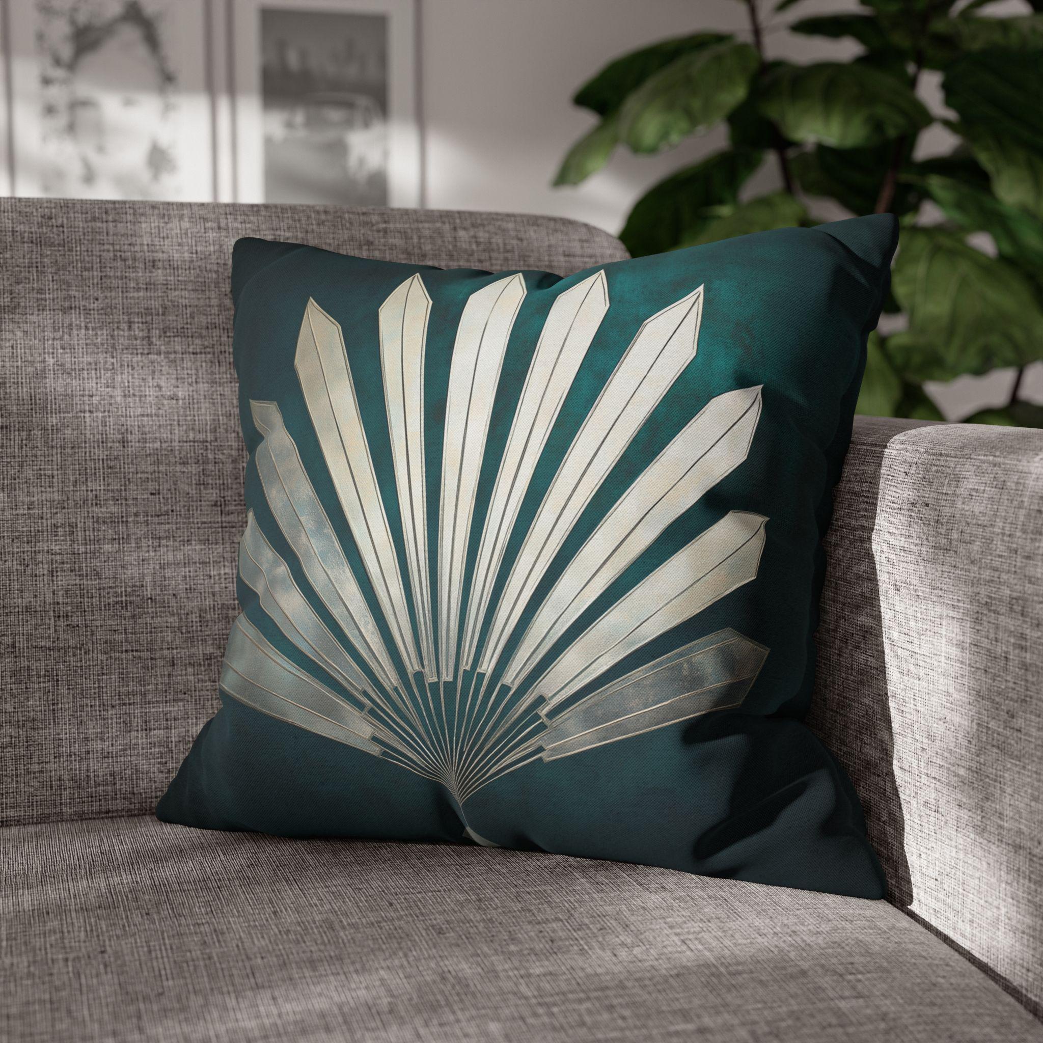 Art Deco Fanburst Pillow Cover: Teal & Silver Geometric Cushion for Vintage Glam Decor