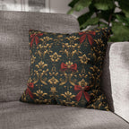 Gold Damask Christmas Pillow Cover with Printed Red Bow: Holiday Decor