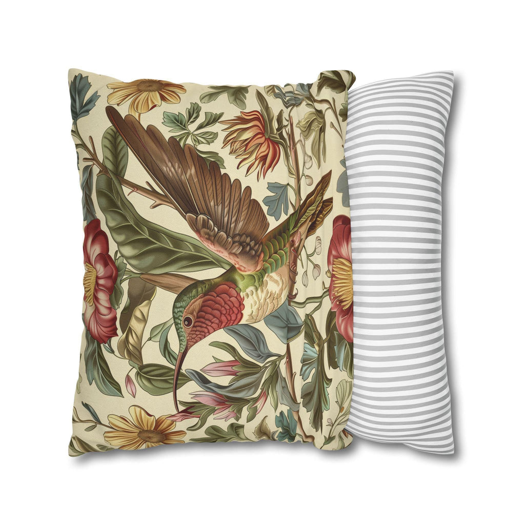 Vintage  Style William Morris Hummingbird Botanical Pillow Cover: Traditional Floral Bird Cushion Home Accent