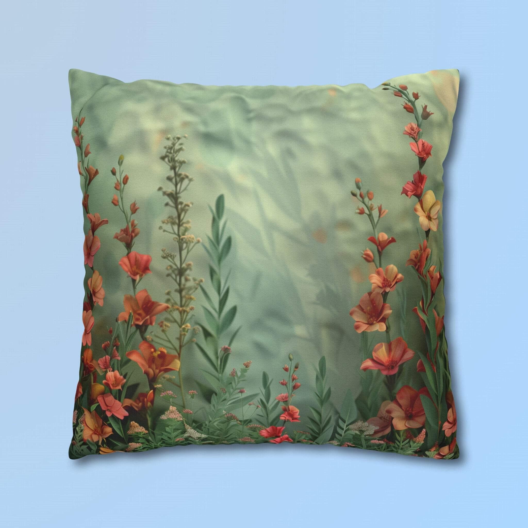 Wildflower Meadow Pillow Cover: Pink Peach Yellow Floral Design