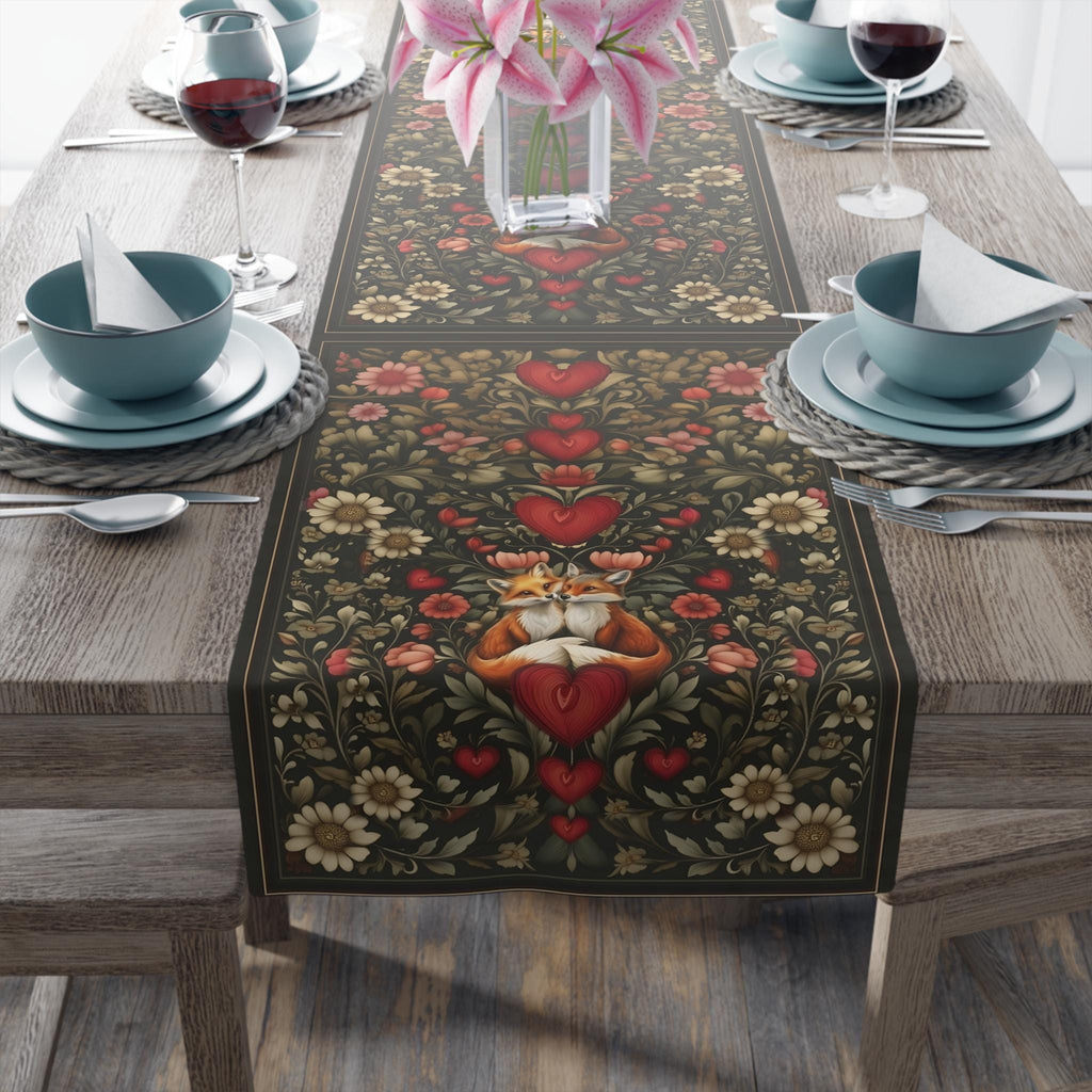 William Morris Inspired Table Runner: Fox Love Botanicals & Hearts Design