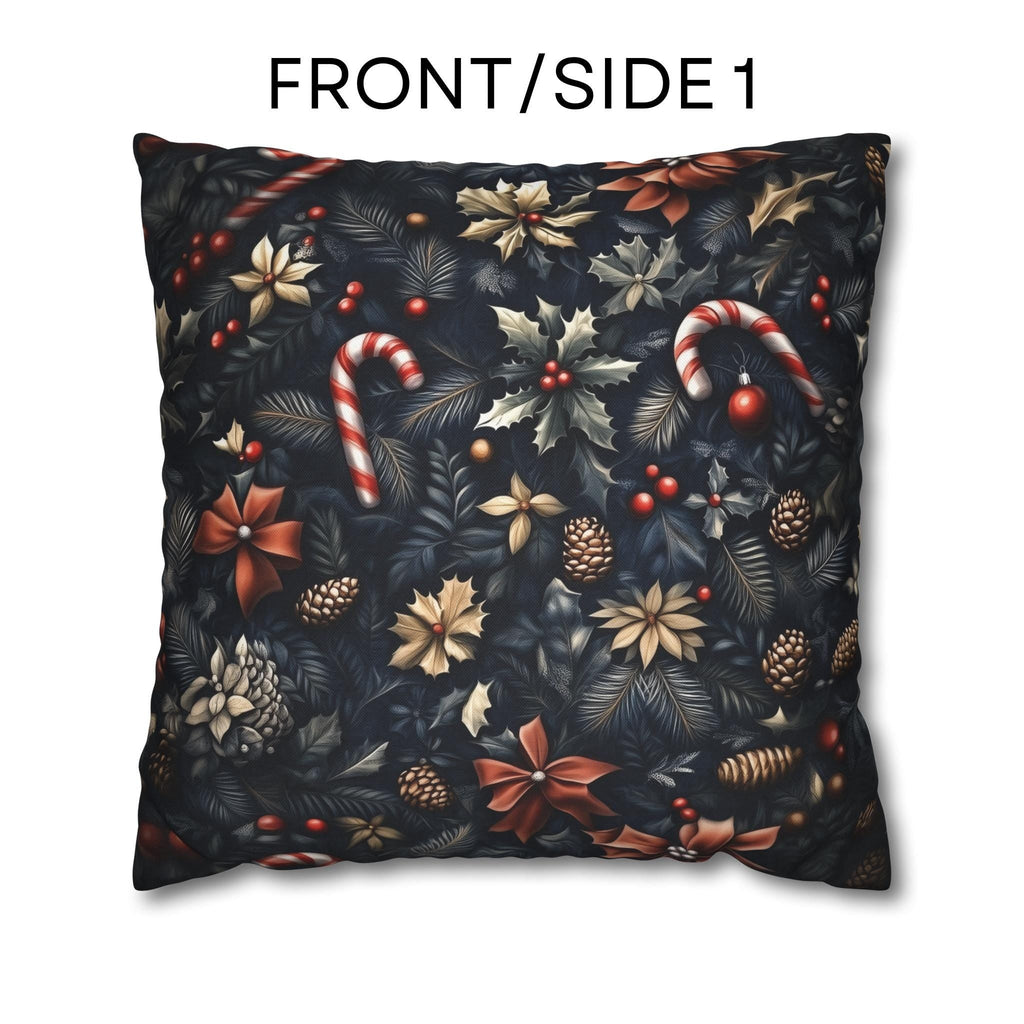 William Morris Christmas Pillow Cover: Navy, Gold & Cranberry with Holly, Candy Canes and Pinecones