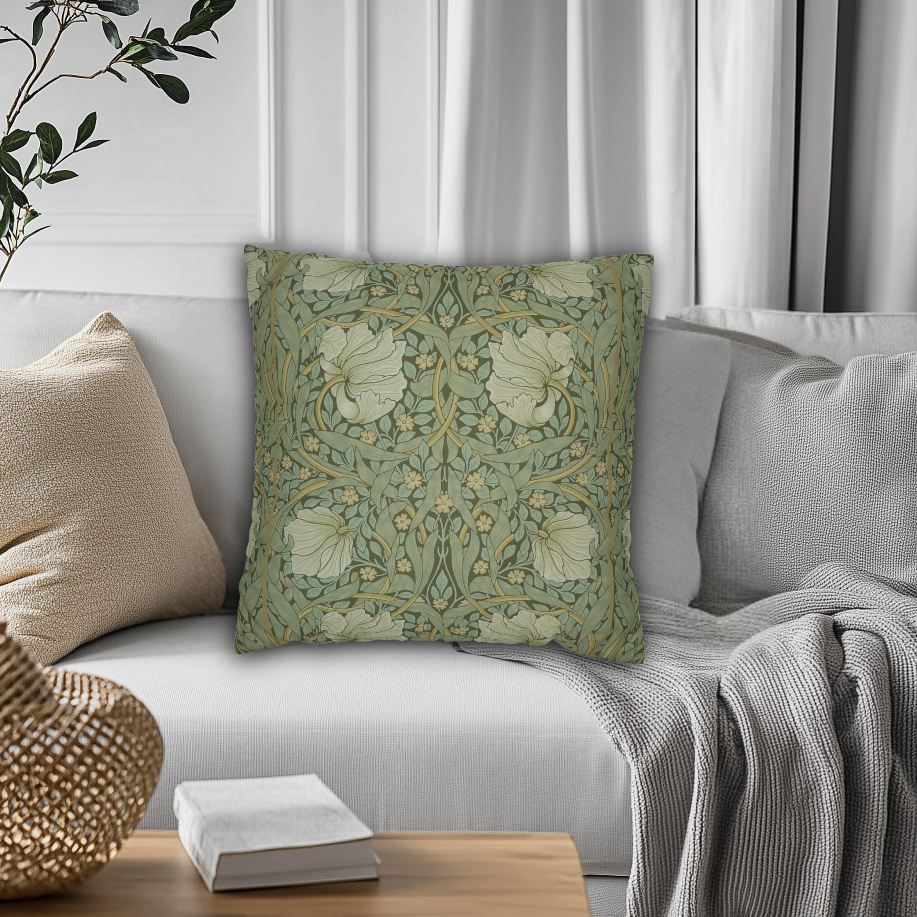 William Morris Pimpernel Pillow Cover: Vintage Wallpaper-Inspired Botanical, Green Art Nouveau Decor