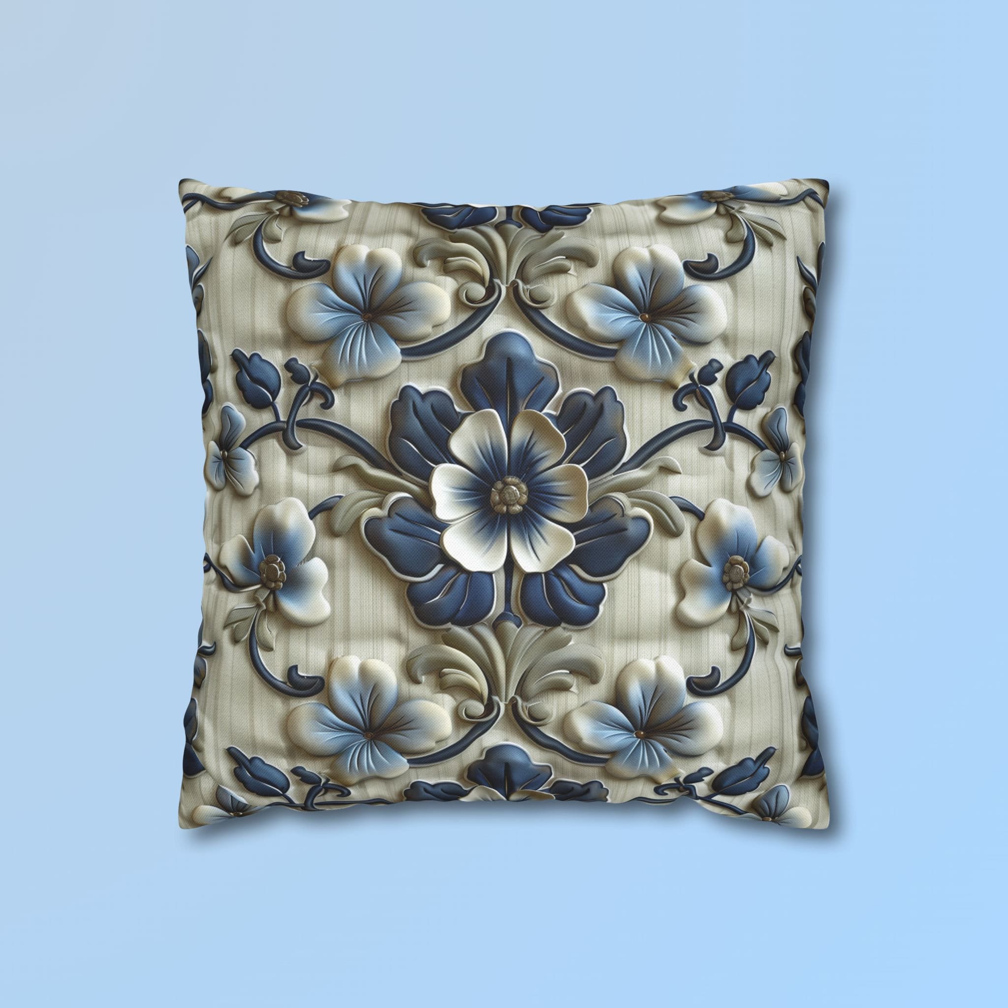 Blue Floral French Country Pillow Cover: Cottagecore Decor