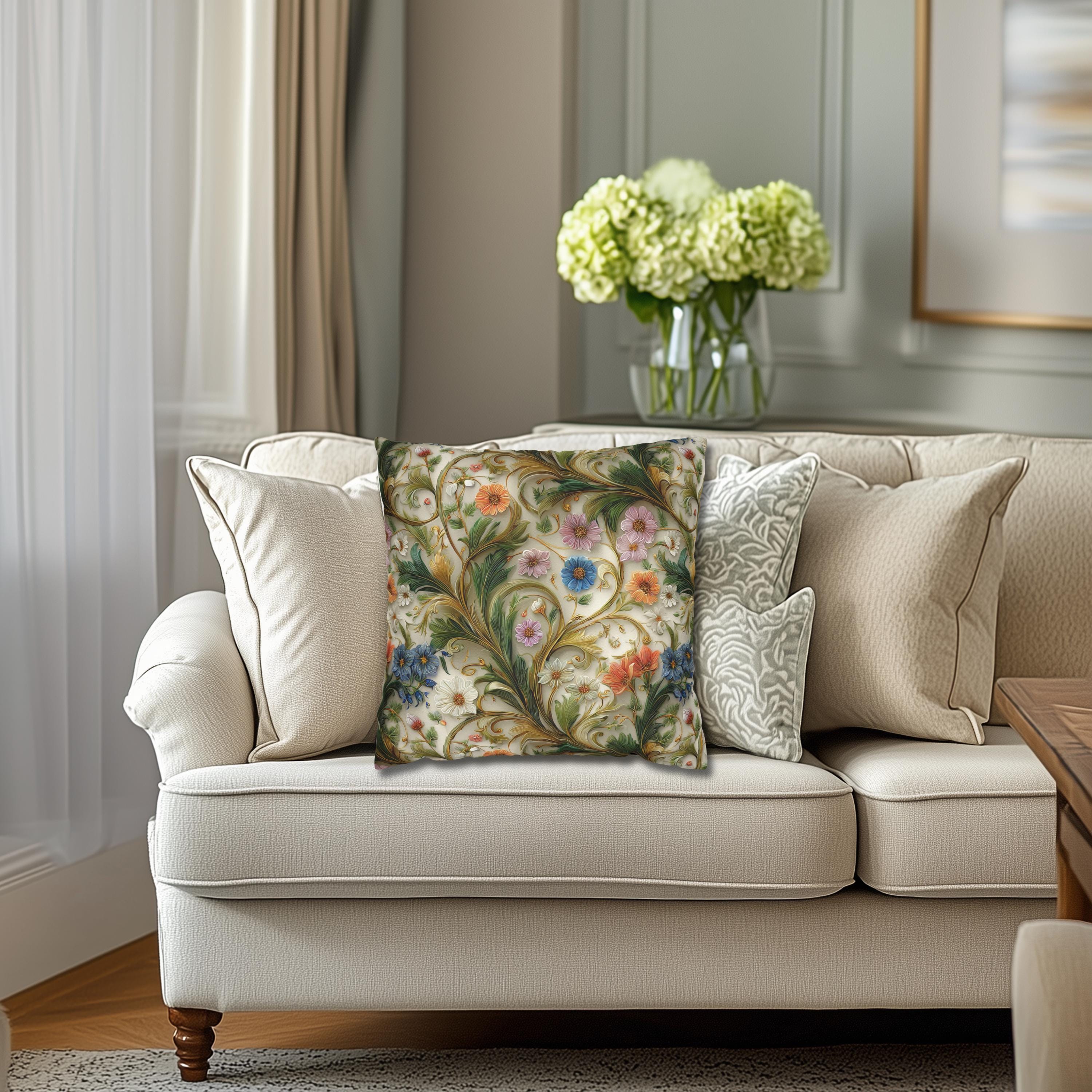 Modern Vintage Botanical Pillow Cover: Stylized Nature Floral Decor