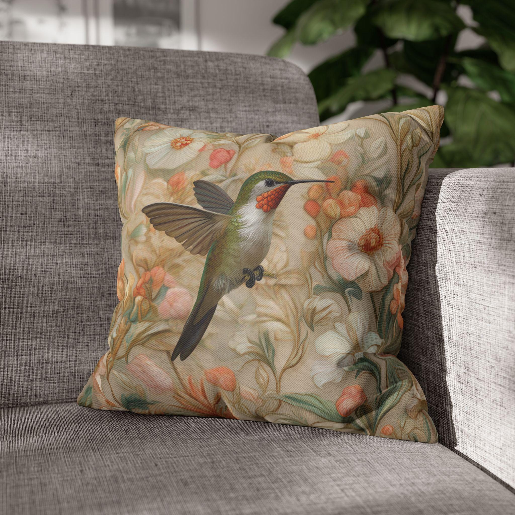 William Morris Hummingbird Pillow Cover: Peach Vintage Style Garden Cushion