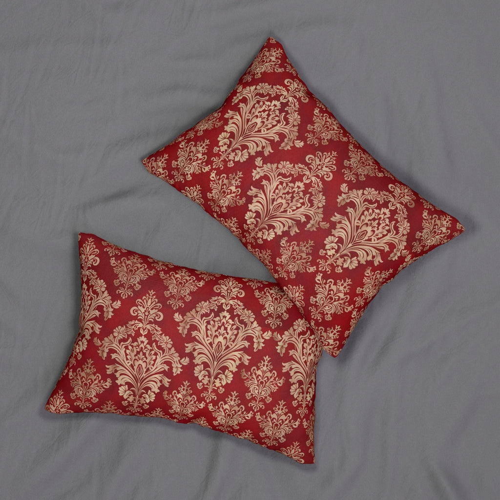 Elegant Gold Damask Lumbar Pillow | Red Decorative Cushion for Luxurious Home Decor