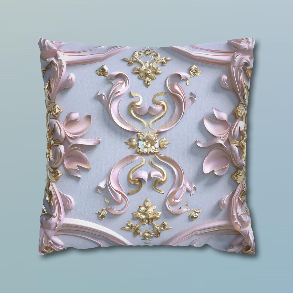 Pastel Pink Rococo Pillow Cover: Gold Accent Coquette Decor