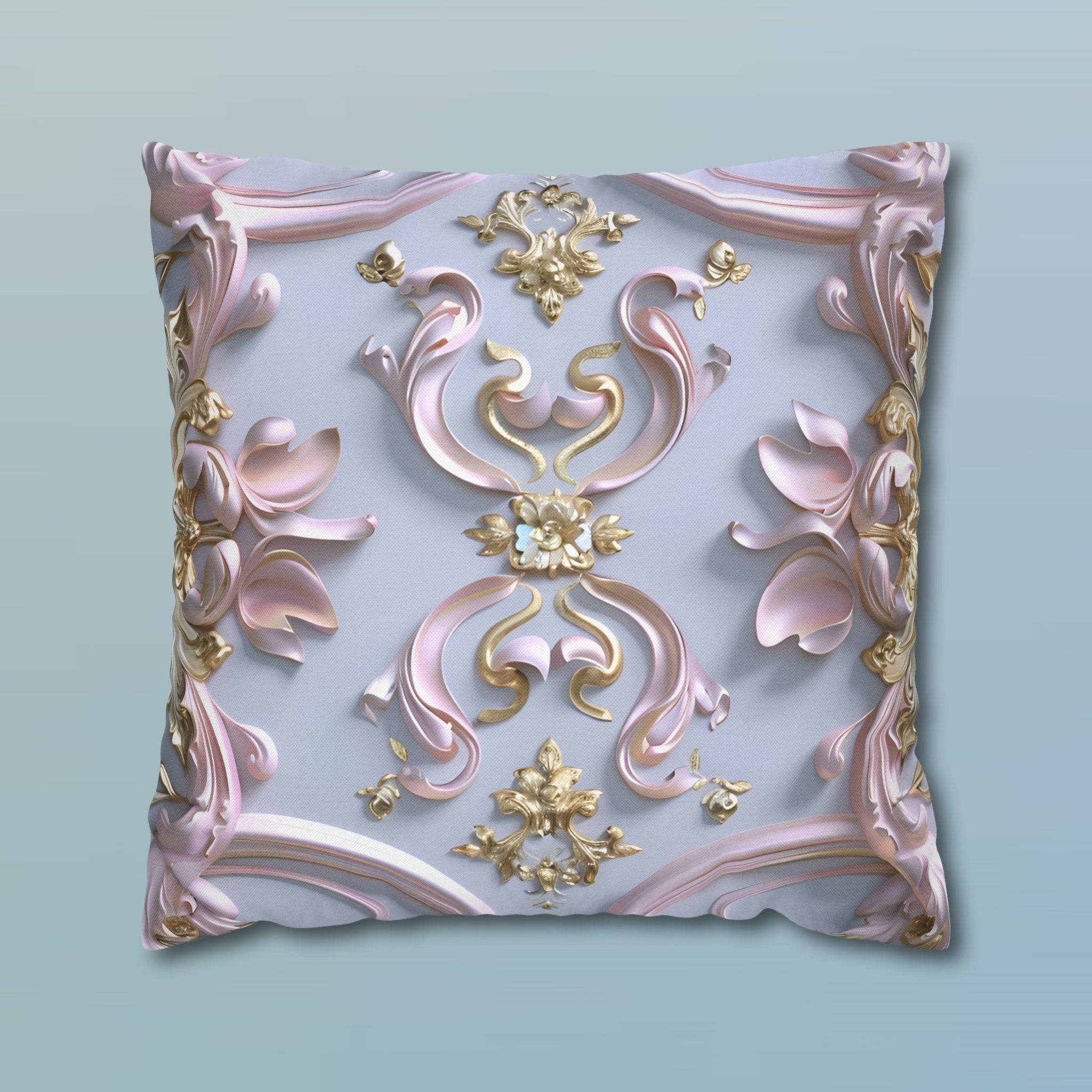 Pastel Pink Rococo Pillow Cover: Gold Accent Coquette Decor