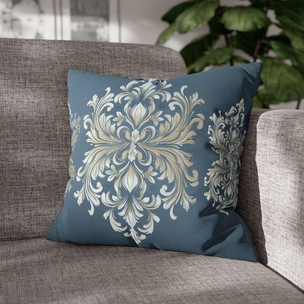 Elegant Teal Damask Pillowcase: Baroque-Inspired Floral Cushion Cover for Luxurious Home Decor
