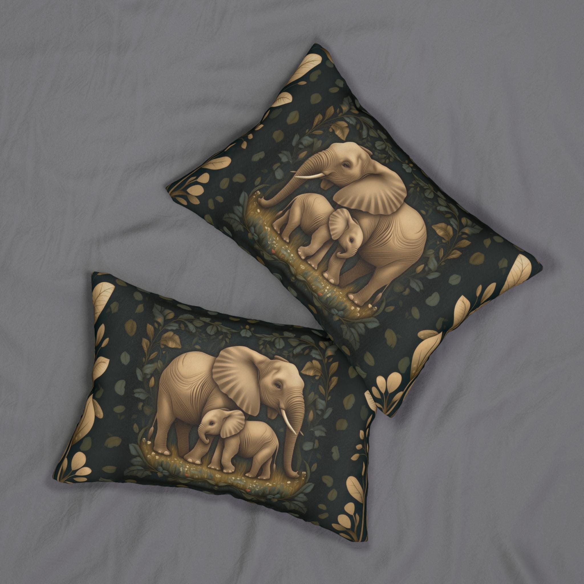 Elephant Lumbar Pillow: William Morris Botanical Jungle in Earth Tones