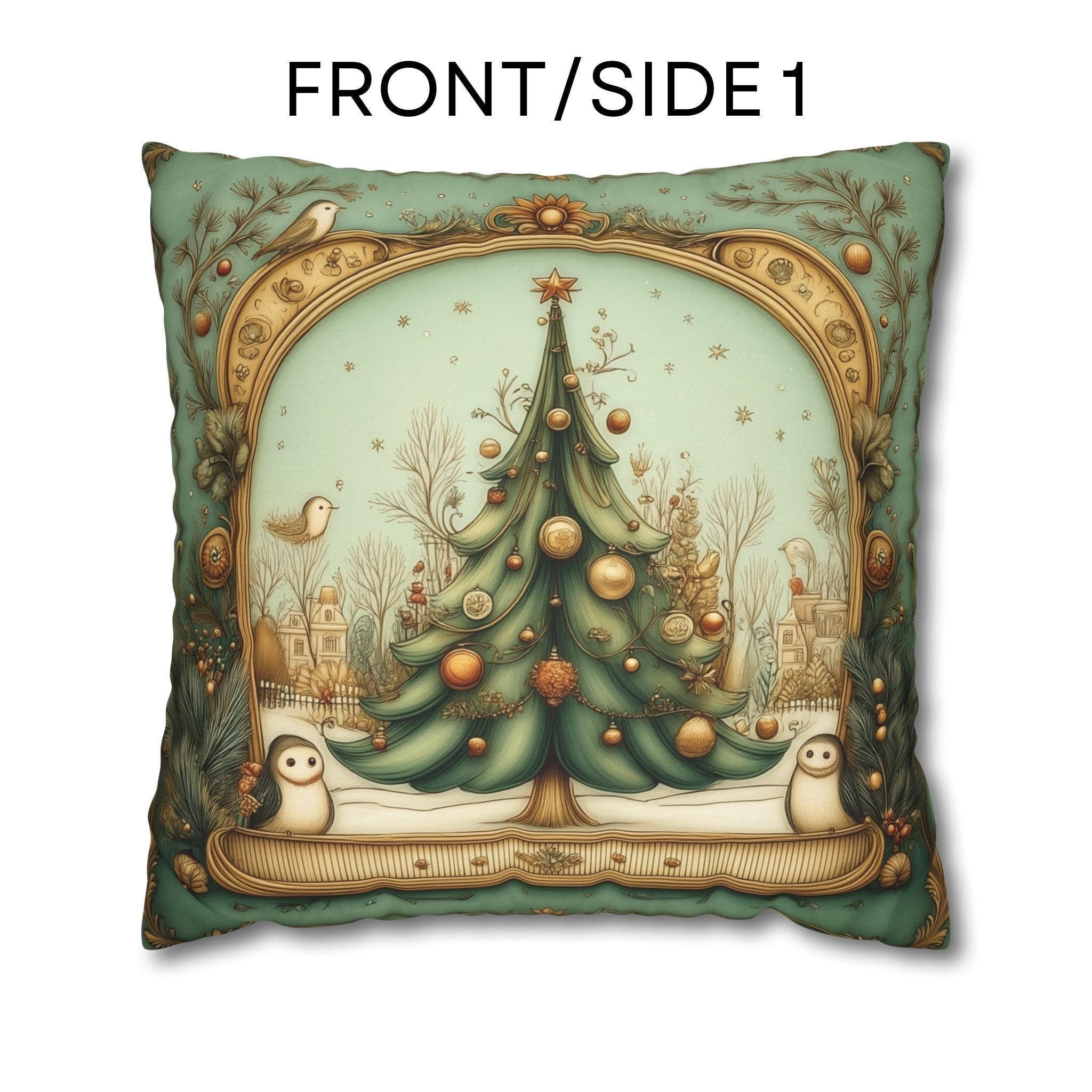 Vintage Style Christmas Tree Pillow Cover: Charming Teal & Gold Nostalgic Decor
