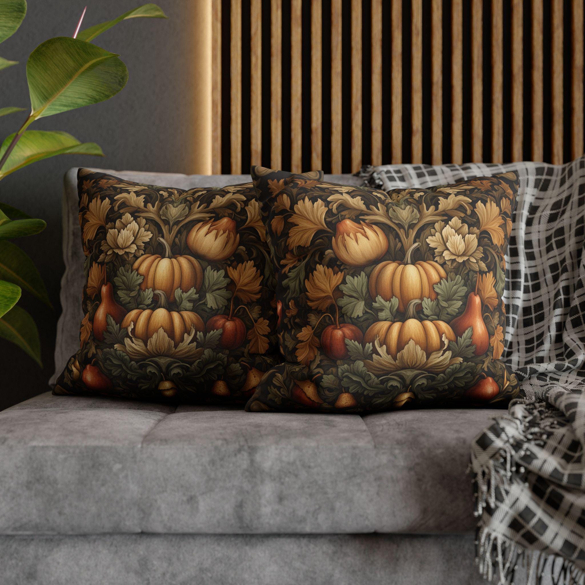 William Morris Autumn Harvest Tapestry Pillow Cover: Vintage Pumpkin Fall Decor Accent
