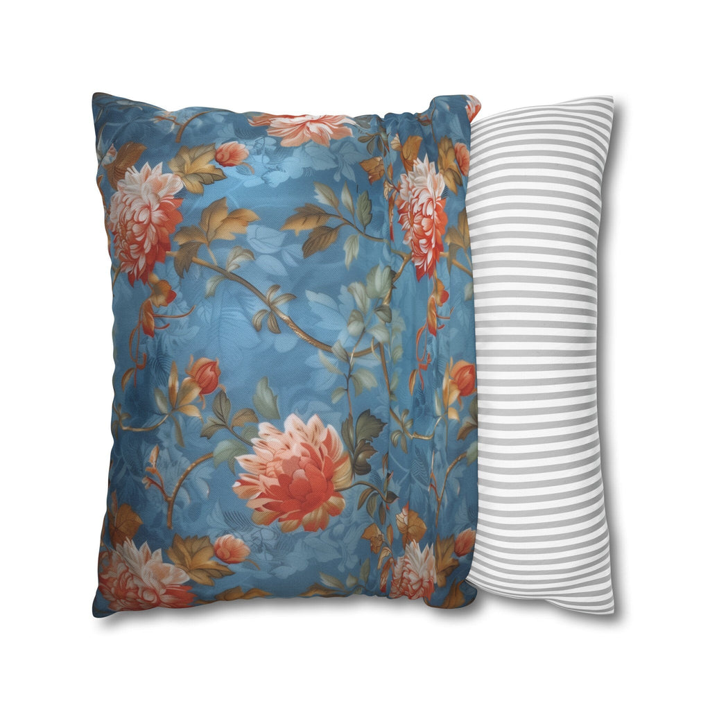 Chinoiserie Pillow Cover: Vintage Inspired Floral Peonies on Blue