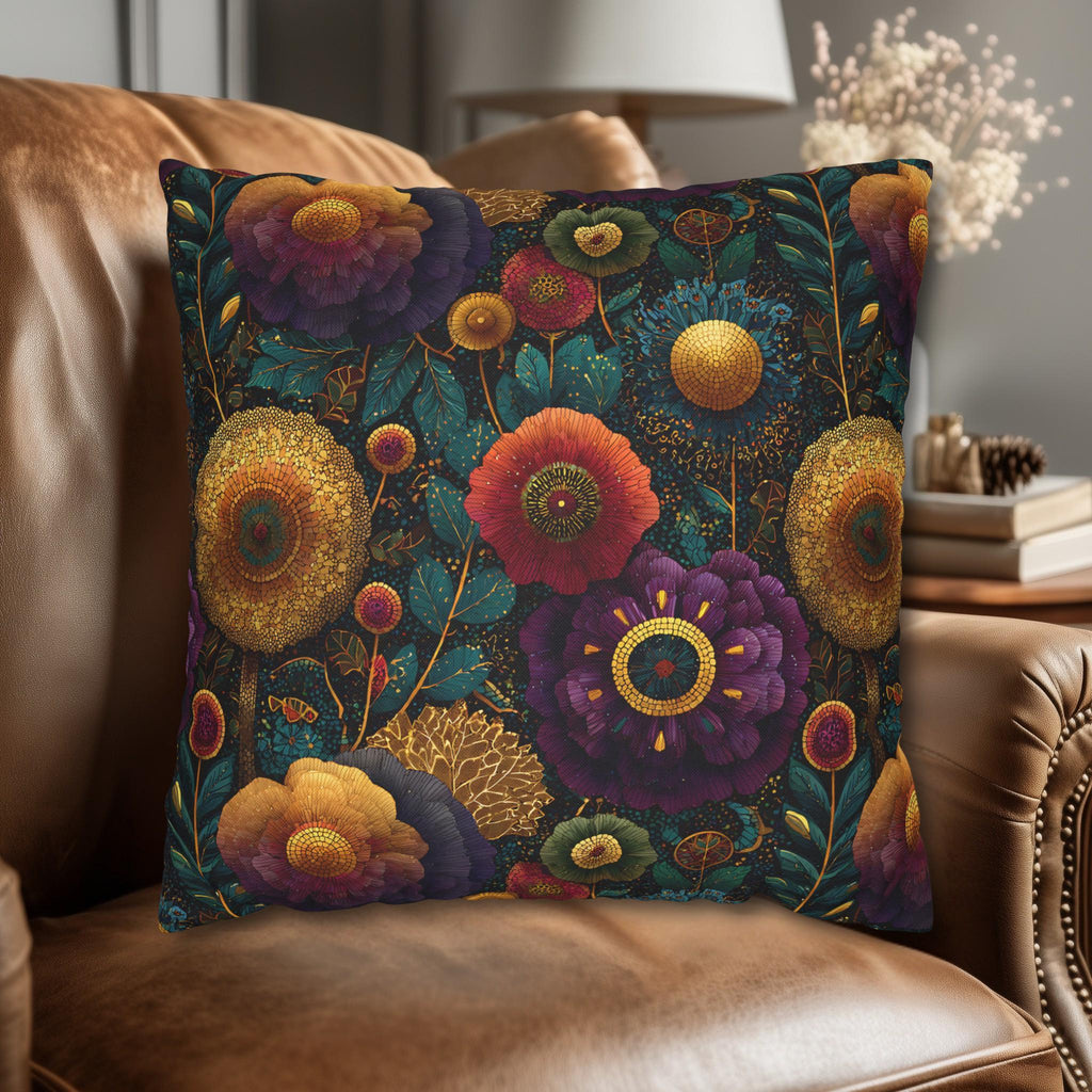 Klimt Botanical Pillow Cover: Jewel Tone Art Nouveau Home Decor