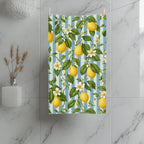 Lemon Soft Blue Stripe Hand Towel: with Green Leaves and White Florals
