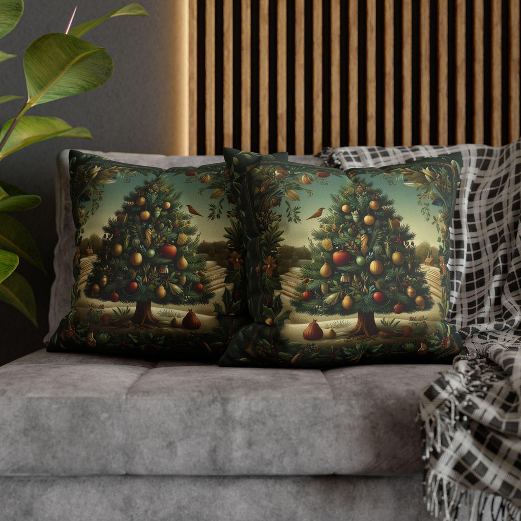 Botanical Christmas Pillow Cover: William Morris Style Decorated Country Farm Tree