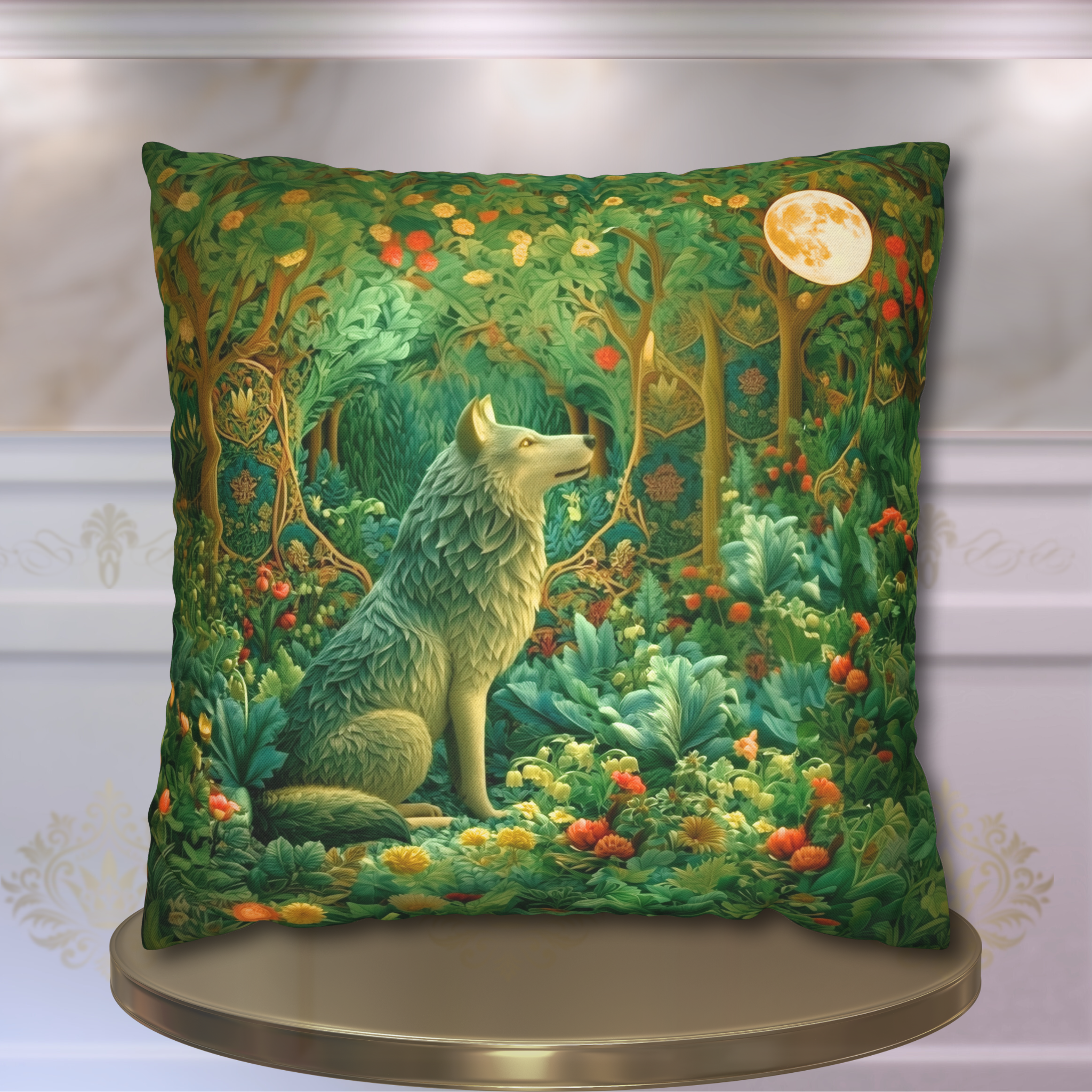 Mystical Wolf Moon Decorative Pillow