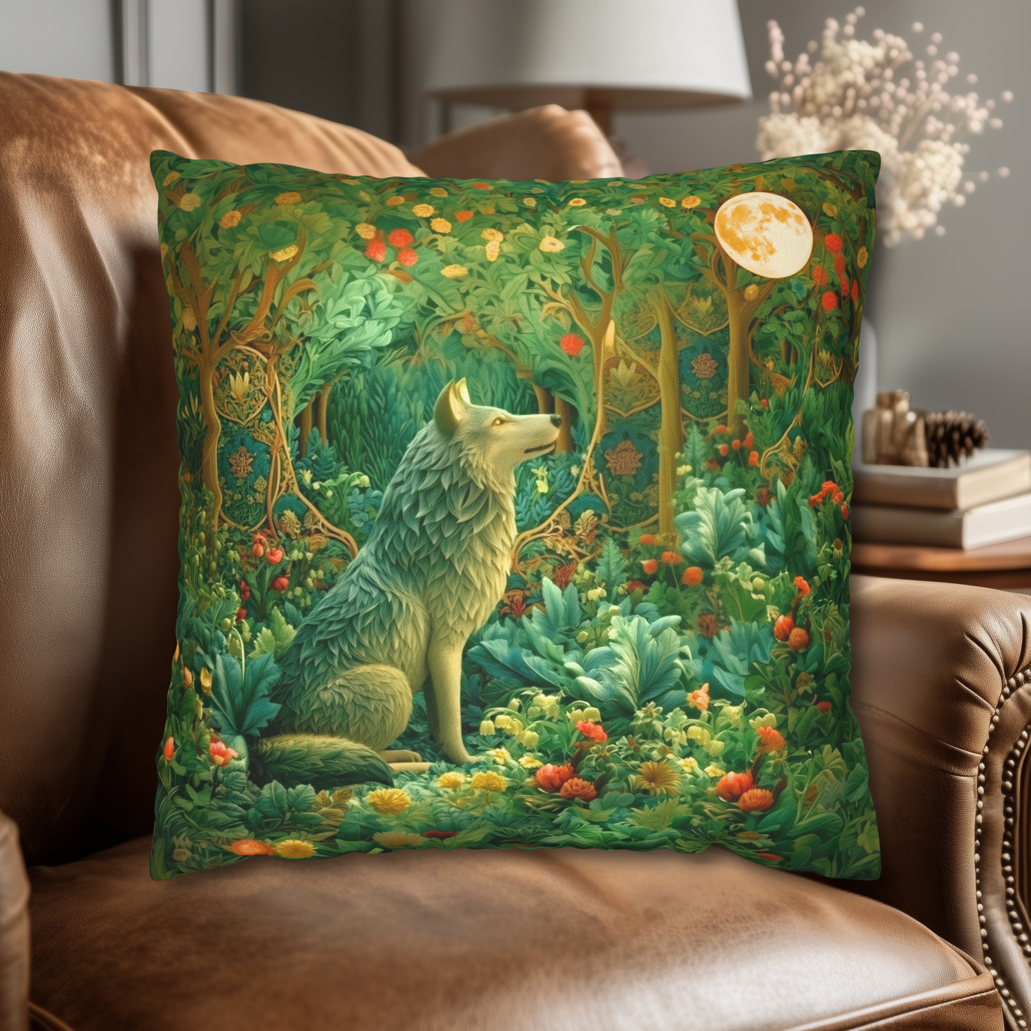 Mystical Wolf Moon Decorative Pillow