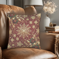 Snowflakes and Poinsettias Christmas Pillow : Red and Ivory-Gold Heritage Holiday Jacquard Woven Throw