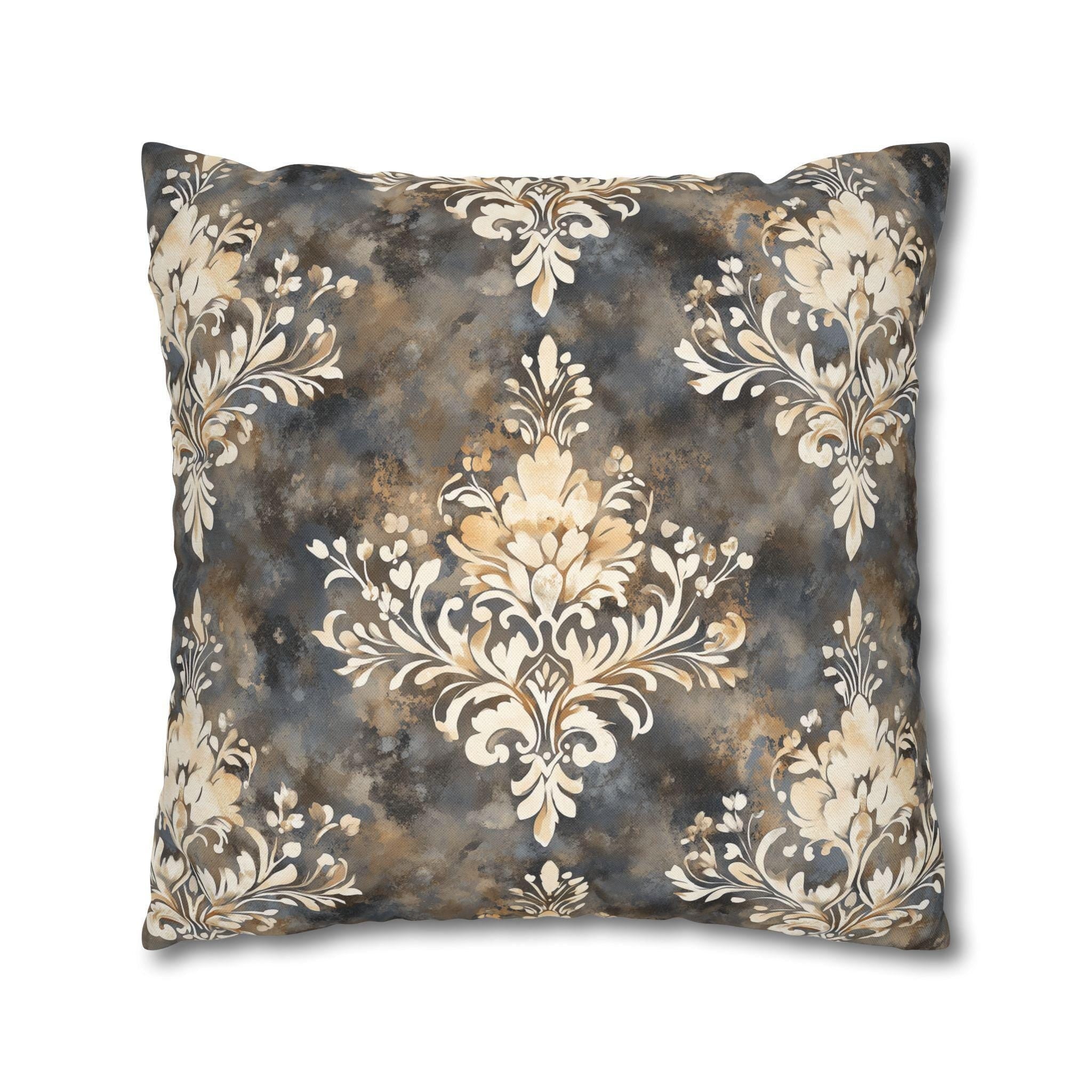 Vintage-Inspired Damask Pillowcase: Elegant Cream & Gray Square Cushion Cover for Home Decor