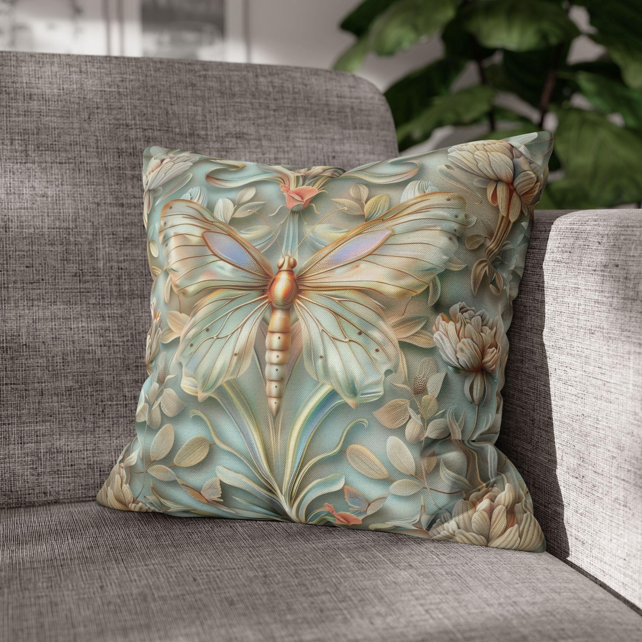 William Morris Butterfly Pillow Cover: Celadon Aqua Pastel Floral Design