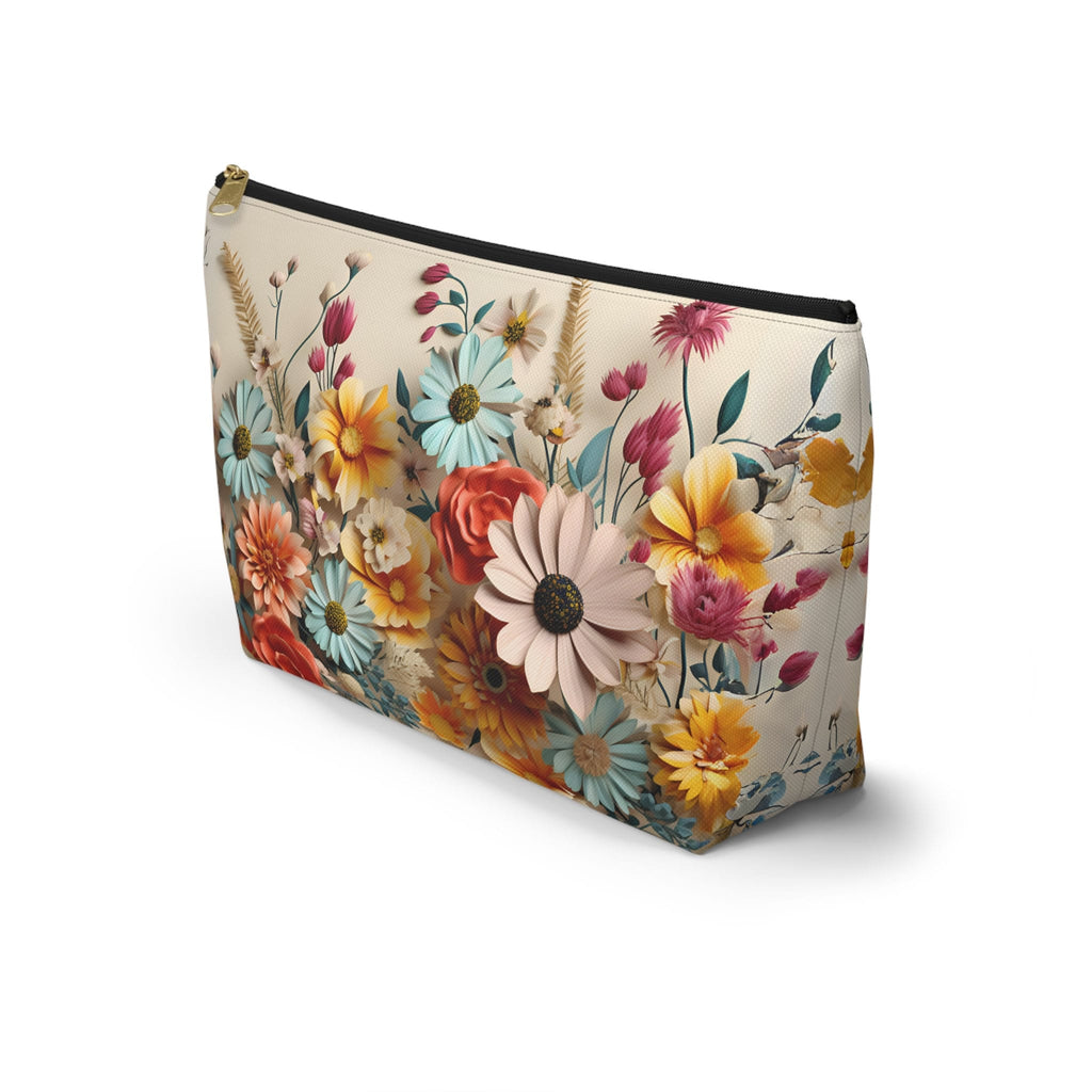 Vibrant Floral Accessory Pouch: Travel Cosmetics Bag, Zippered Makeup Case, Gift for Mom