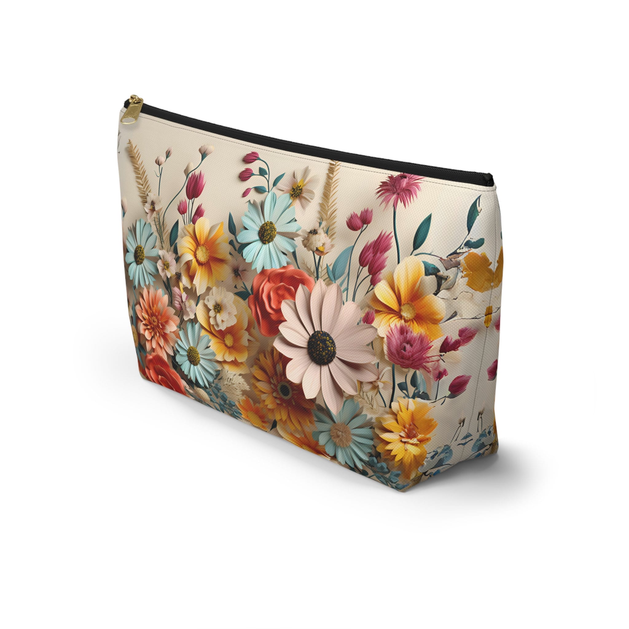 Vibrant Floral Accessory Pouch: Travel Cosmetics Bag, Zippered Makeup Case, Gift for Mom
