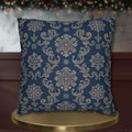 Elegant Silver Snowflake Pillow Cover: Deep Blue Holiday Decor