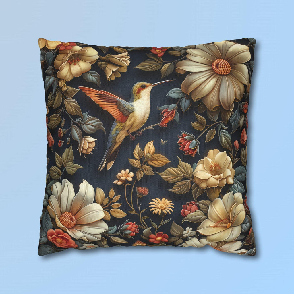 Elegant William Morris Inspired Hummingbird Floral Pillow Cover - Navy Background Art Lover Gift