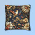 Elegant William Morris Inspired Hummingbird Floral Pillow Cover - Navy Background Art Lover Gift