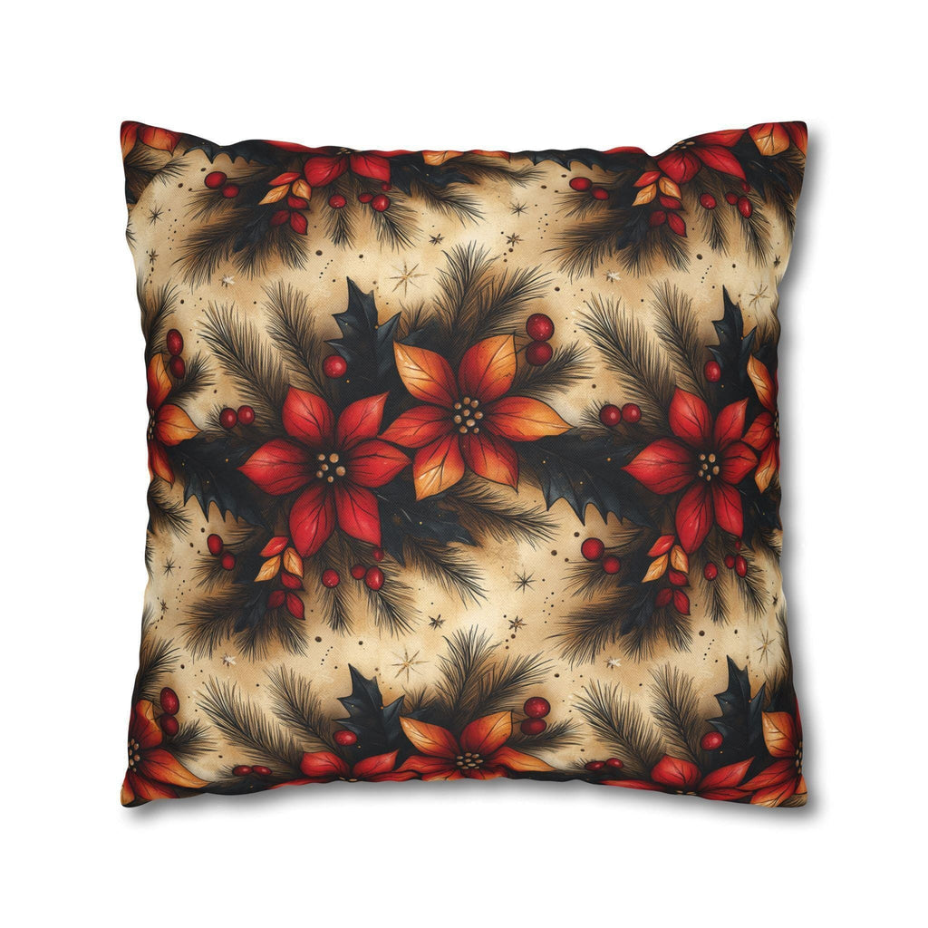 Christmas Poinsettia Pillowcase, Traditional Red and Green  Holiday Festive Home Decor Pillow Cover
