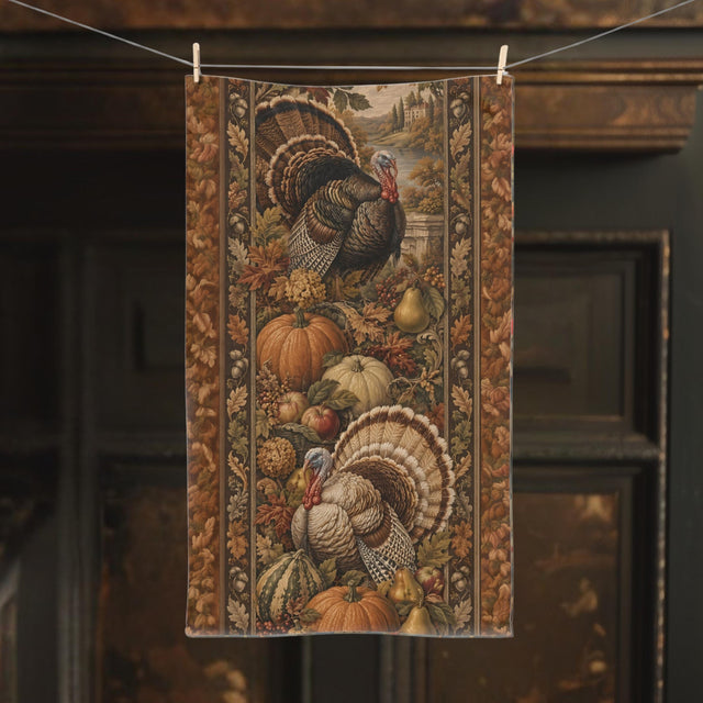 Vintage Style Turkey Hand Towel: Autumn Harvest Botanical Fall Kitchen or Bath Decor