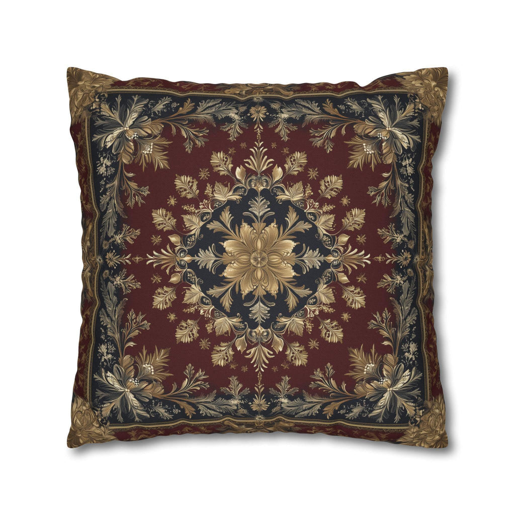 Vintage Inspired Pillow Cover: Gold Floral Burgundy Cushion