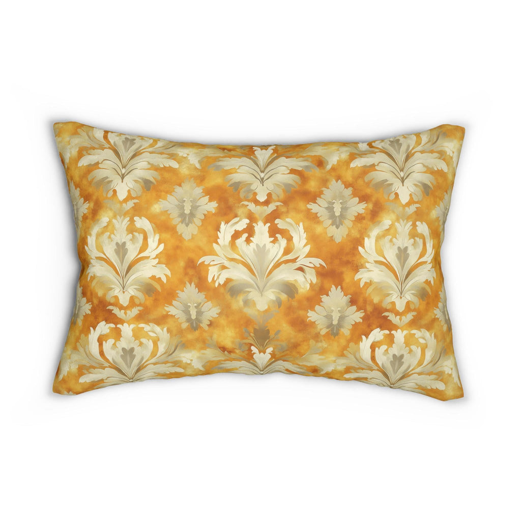 Damask Lumbar Pillow, Pumpkin Spice Fall Decor, Elegant Accent Cushion