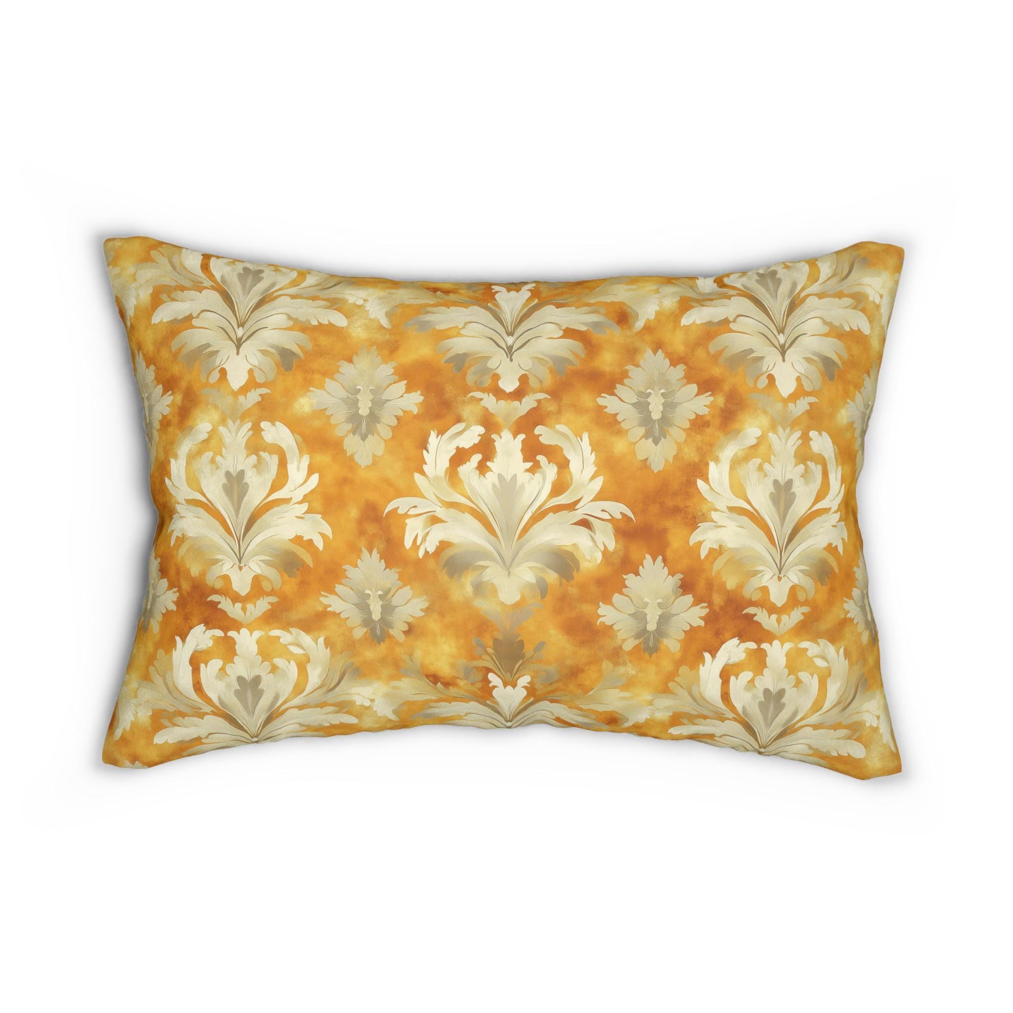 Damask Lumbar Pillow, Pumpkin Spice Fall Decor, Elegant Accent Cushion