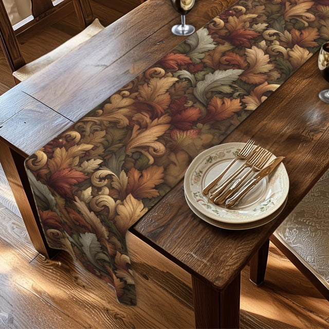 Vintage-Inspired William Morris Fall Leaf Table Runner: Autumn Harvest Accent for Dining Decor